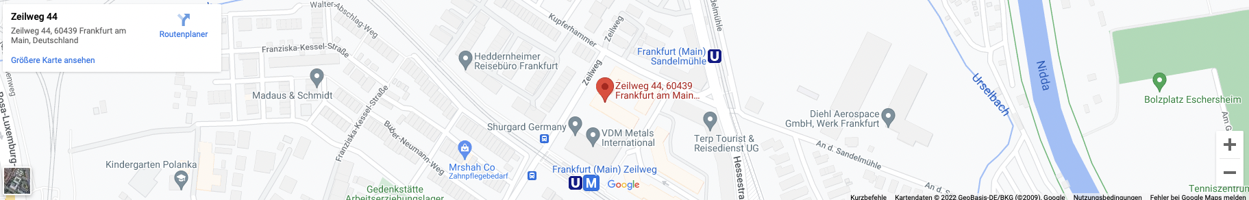 Google Maps Karte des Standortes von der Rosenberg Group